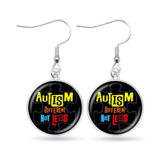 Load image into Gallery viewer, Autism Awareness Earrings Puzzle Drop Earrings Glass Dome Art Picture Fish Hook Earrings Souvenir Handmade Gift Jewelry