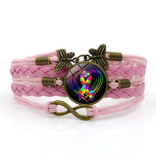 Load image into Gallery viewer, Autism Awareness Heart Charm Bracelets for Women Fashion Glass Cabochon Butterfly Infinity Jewelry Multilayer Leather Bracelet
