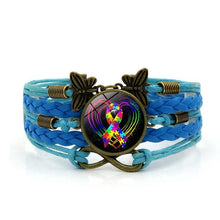 Load image into Gallery viewer, Autism Awareness Heart Charm Bracelets for Women Fashion Glass Cabochon Butterfly Infinity Jewelry Multilayer Leather Bracelet