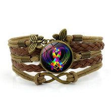 Load image into Gallery viewer, Autism Awareness Heart Charm Bracelets for Women Fashion Glass Cabochon Butterfly Infinity Jewelry Multilayer Leather Bracelet