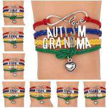 Load image into Gallery viewer, Unisex Letter Autism Silver Pendant Love Heart Woven Charm Bracelet Bradied Men Jewelry Mom Nana Sister