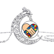 Load image into Gallery viewer, Pakutee Autism Colorful Puzzle Tree Symbol Sliver Moon Necklace Take Care Of Autism Spread Love Necklace Kids Jewelry Accessories