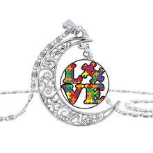Load image into Gallery viewer, Pakutee Autism Colorful Puzzle Tree Symbol Sliver Moon Necklace Take Care Of Autism Spread Love Necklace Kids Jewelry Accessories
