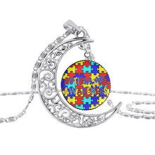 Load image into Gallery viewer, Pakutee Autism Colorful Puzzle Tree Symbol Sliver Moon Necklace Take Care Of Autism Spread Love Necklace Kids Jewelry Accessories