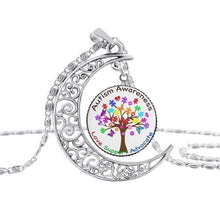 Load image into Gallery viewer, Pakutee Autism Colorful Puzzle Tree Symbol Sliver Moon Necklace Take Care Of Autism Spread Love Necklace Kids Jewelry Accessories