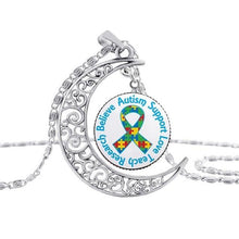Load image into Gallery viewer, Pakutee Autism Colorful Puzzle Tree Symbol Sliver Moon Necklace Take Care Of Autism Spread Love Necklace Kids Jewelry Accessories