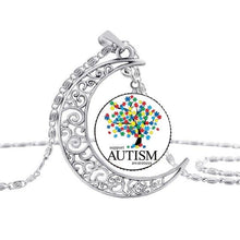 Load image into Gallery viewer, Pakutee Autism Colorful Puzzle Tree Symbol Sliver Moon Necklace Take Care Of Autism Spread Love Necklace Kids Jewelry Accessories