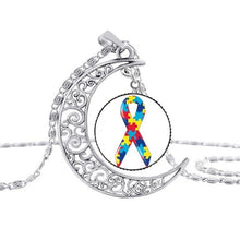Load image into Gallery viewer, Pakutee Autism Colorful Puzzle Tree Symbol Sliver Moon Necklace Take Care Of Autism Spread Love Necklace Kids Jewelry Accessories