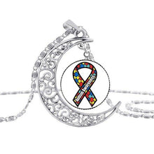 Load image into Gallery viewer, Pakutee Autism Colorful Puzzle Tree Symbol Sliver Moon Necklace Take Care Of Autism Spread Love Necklace Kids Jewelry Accessories