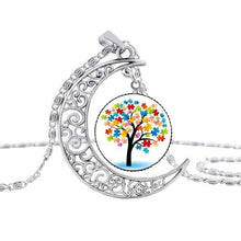 Load image into Gallery viewer, Pakutee Autism Colorful Puzzle Tree Symbol Sliver Moon Necklace Take Care Of Autism Spread Love Necklace Kids Jewelry Accessories