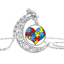 Load image into Gallery viewer, Pakutee Autism Colorful Puzzle Tree Symbol Sliver Moon Necklace Take Care Of Autism Spread Love Necklace Kids Jewelry Accessories