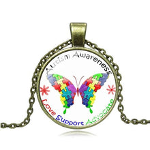 Load image into Gallery viewer, Pakutee Autism Awareness Butterfly Photo Tibet Silver Cabochon Glass Pendant Chain Necklace Women Jewelry Gift