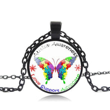 Load image into Gallery viewer, Pakutee Autism Awareness Butterfly Photo Tibet Silver Cabochon Glass Pendant Chain Necklace Women Jewelry Gift