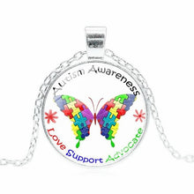 Load image into Gallery viewer, Pakutee Autism Awareness Butterfly Photo Tibet Silver Cabochon Glass Pendant Chain Necklace Women Jewelry Gift