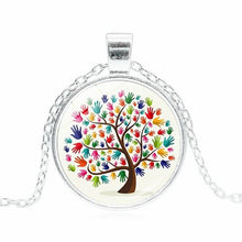 Load image into Gallery viewer, Autism Awareness Tree of Life Photo Glass Cabochon Pendant Necklace Tibet Silver Chain Necklace Men Women Love Gift