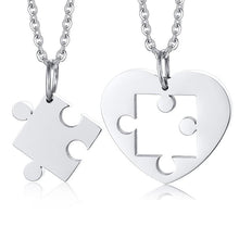 Load image into Gallery viewer, Autism Puzzle Piece Heart Necklace In Silver Color Hand Coin Women Men Neckalce Personalized Friendship Couples Jewelry