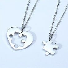 Load image into Gallery viewer, Autism Puzzle Piece Heart Necklace In Silver Color Hand Coin Women Men Neckalce Personalized Friendship Couples Jewelry