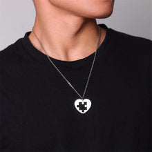 Load image into Gallery viewer, Autism Puzzle Piece Heart Necklace In Silver Color Hand Coin Women Men Neckalce Personalized Friendship Couples Jewelry